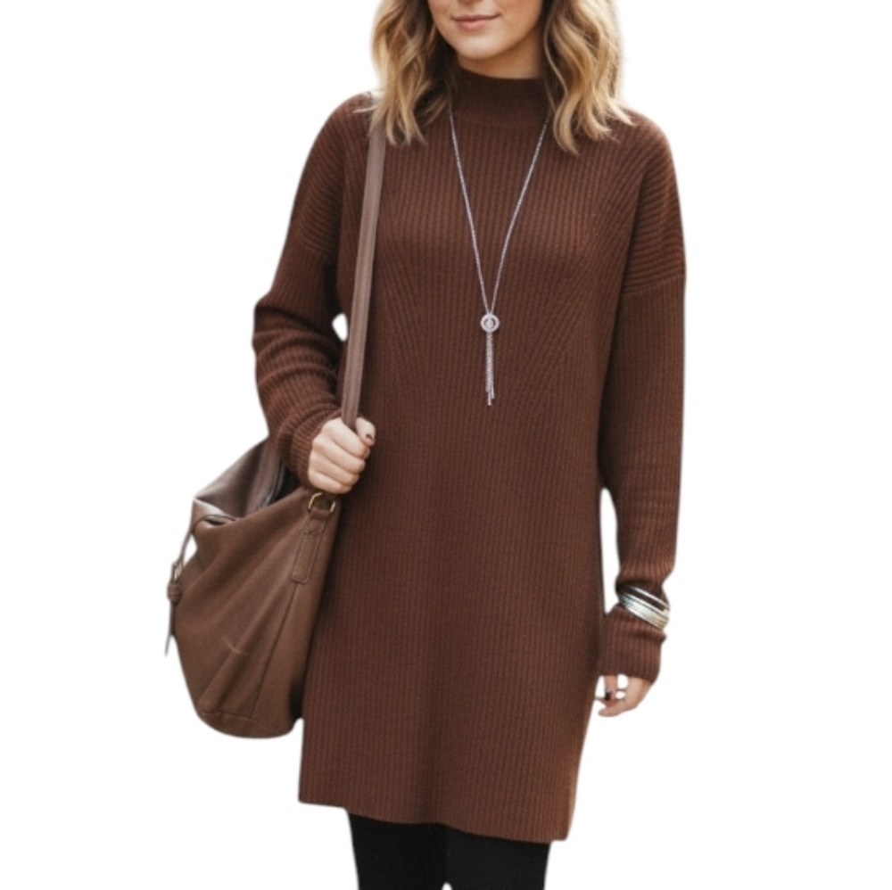 Abercrombie Fitch Sweater Dress Brown Women Large Knit Cozy Casual